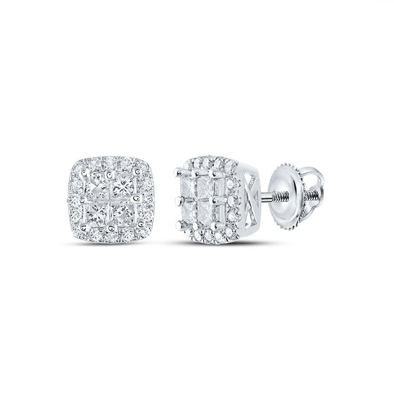 14k White Gold Womens Princess Diamond Square Earrings 3/4 Cttw