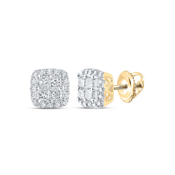 14k Yellow Gold Womens Princess Diamond Square Earrings 1 Cttw