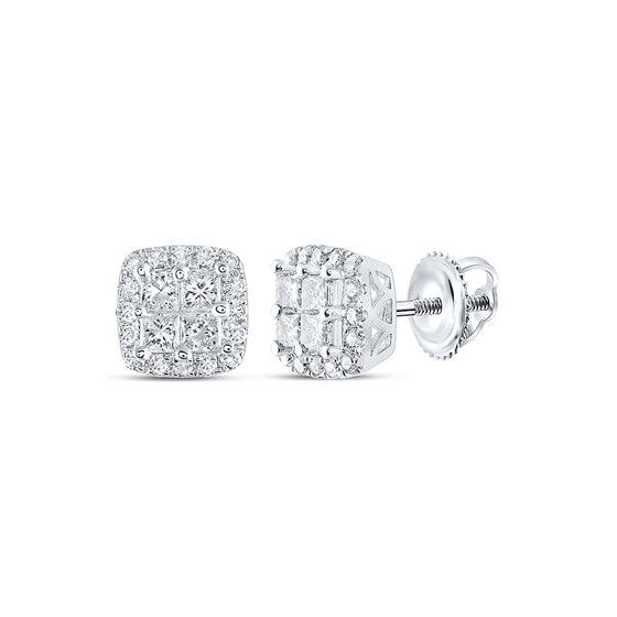 14k White Gold Womens Princess Diamond Square Earrings 1 Cttw