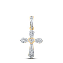  10k Yellow Gold Womens Round Diamond Heart Cross Pendant 1/6 Cttw