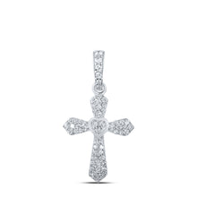  10k White Gold Womens Round Diamond Heart Cross Pendant 1/6 Cttw