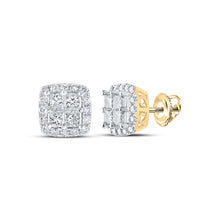  14k Yellow Gold Womens Princess Diamond Square Earrings 1-1/2 Cttw