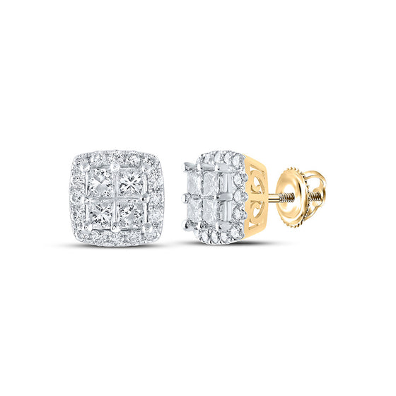14k Yellow Gold Womens Princess Diamond Square Earrings 1-1/2 Cttw