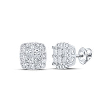  14k White Gold Womens Princess Diamond Square Earrings 1-1/2 Cttw