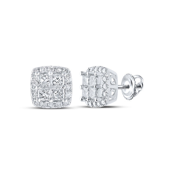 14k White Gold Womens Princess Diamond Square Earrings 1-1/2 Cttw
