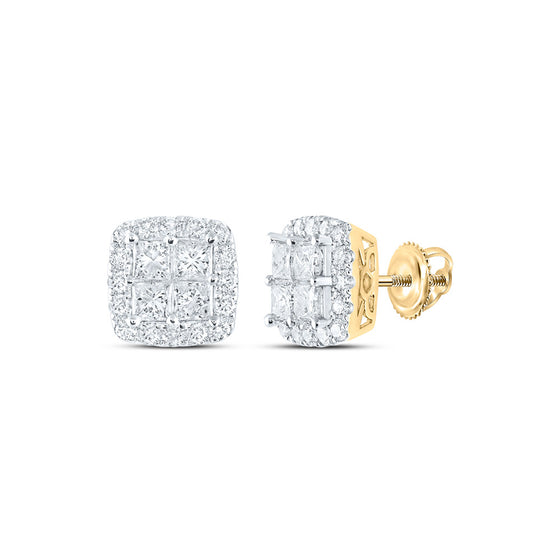 14k Yellow Gold Womens Princess Diamond Square Earrings 2-7/8 Cttw