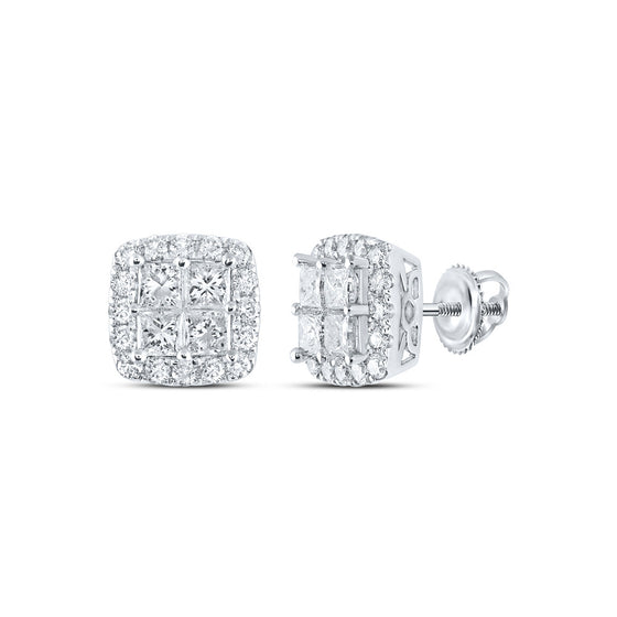 14k White Gold Womens Princess Diamond Square Earrings 2-7/8 Cttw