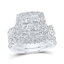 14k White Gold Princess Diamond Square Bridal Wedding Ring Band Set 3 Cttw