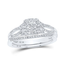  10k White Gold Princess Diamond Square Bridal Wedding Ring Band Set 1/2 Cttw
