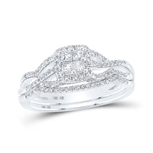  10k White Gold Princess Diamond Square Bridal Wedding Ring Band Set 1/2 Cttw