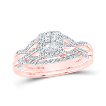  10k Rose Gold Princess Diamond Square Bridal Wedding Ring Band Set 1/2 Cttw