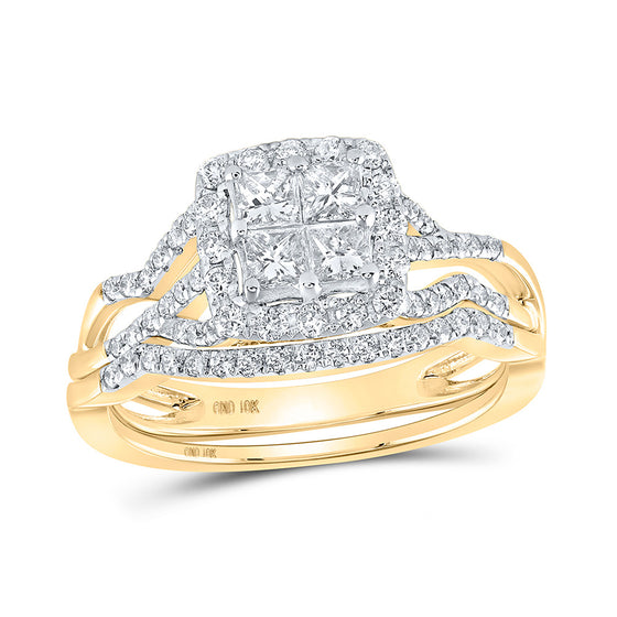 10k Yellow Gold Princess Diamond Square Bridal Wedding Ring Band Set 1 Cttw