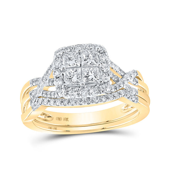 10k Yellow Gold Princess Diamond Square Bridal Wedding Ring Band Set 1 Cttw