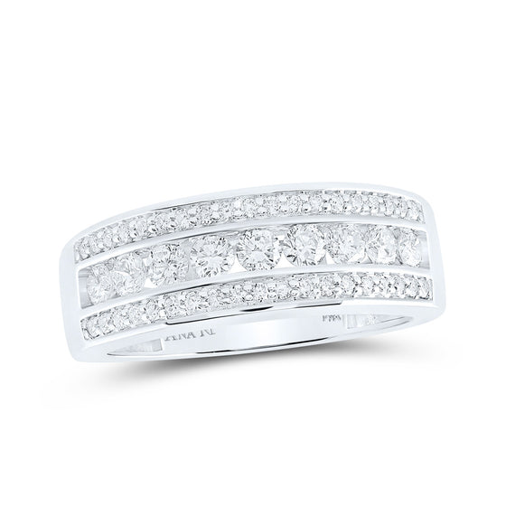 14k White Gold Mens Round Diamond Band Ring 1 Cttw