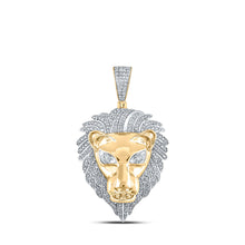  10k Yellow Gold Mens Round Diamond Lion Face Charm Pendant 1-1/3 Cttw