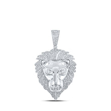  10k White Gold Mens Round Diamond Lion Face Charm Pendant 1-1/3 Cttw