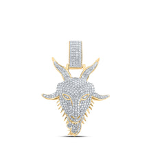  10k Yellow Gold Mens Round Diamond Goat Face Charm Pendant 1-1/2 Cttw