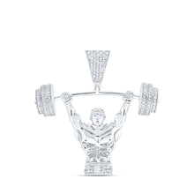  10k White Gold Mens Round Diamond Weight Lifter Charm Pendant 5/8 Cttw
