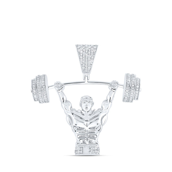 10k White Gold Mens Round Diamond Weight Lifter Charm Pendant 5/8 Cttw