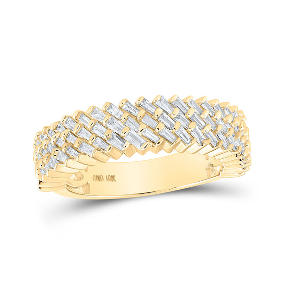 10k Yellow Gold Mens Baguette Diamond Triple Row Diagonal Band Ring 1 Cttw