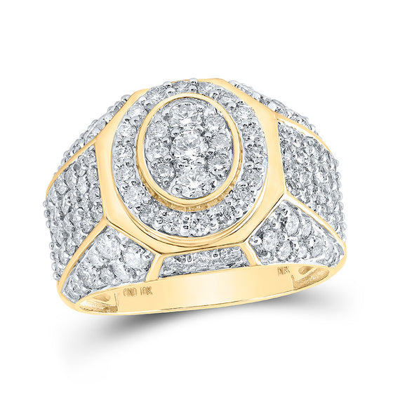 10k Yellow Gold Mens Round Diamond Oval Ring 3 Cttw