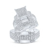Sterling Silver His Hers Round Diamond Square Matching Wedding Set 1 Cttw