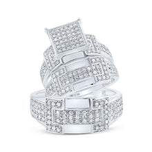  Sterling Silver His Hers Round Diamond Square Matching Wedding Set 1 Cttw