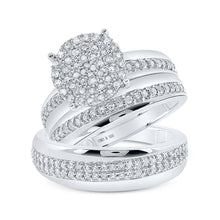  Sterling Silver His Hers Round Diamond Cluster Matching Wedding Set 7/8 Cttw