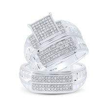  Sterling Silver His Hers Round Diamond Square Matching Wedding Set 5/8 Cttw