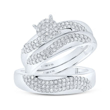  Sterling Silver His Hers Round Diamond Cluster Matching Wedding Set 3/4 Cttw