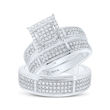  Sterling Silver His Hers Round Diamond Square Matching Wedding Set 1 Cttw