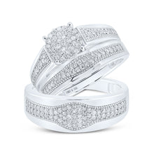  Sterling Silver His Hers Round Diamond Cluster Matching Wedding Set 3/4 Cttw