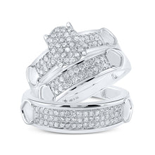  Sterling Silver His Hers Round Diamond Cluster Matching Wedding Set 3/4 Cttw