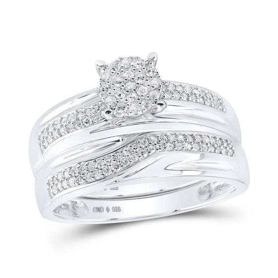 Sterling Silver His Hers Round Diamond Cluster Matching Wedding Set 1/2 Cttw