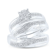  Sterling Silver His Hers Round Diamond Cluster Matching Wedding Set 1/2 Cttw