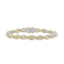  10k Yellow Gold Mens Round Diamond 8.5-inch Rope Chain Bracelet 7-1/2 Cttw
