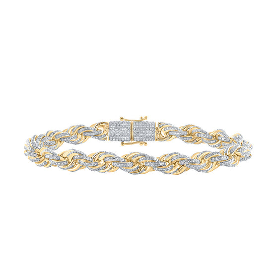 10k Yellow Gold Mens Round Diamond 8.5-inch Rope Chain Bracelet 7-1/2 Cttw