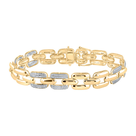 10k Yellow Gold Mens Round Diamond Anchor Link Bracelet 1 Cttw