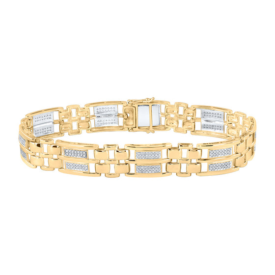 10k Yellow Gold Mens Round Diamond Link Bracelet 1 Cttw