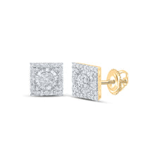  14k Yellow Gold Round Diamond Square Earrings 7/8 Cttw