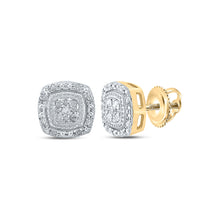  14k Yellow Gold Womens Round Diamond Square Earrings 1/10 Cttw