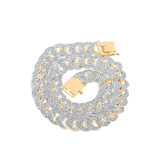 14k Yellow Gold Mens Round Diamond Cuban 10-inch Link Bracelet 2-1/3 Cttw