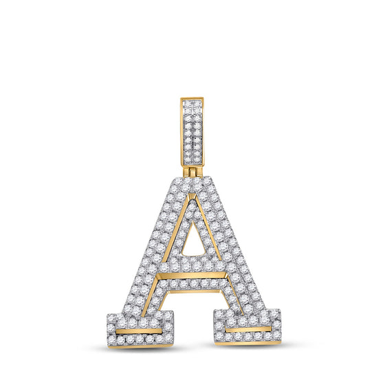 14k Yellow Gold Mens Round Diamond A Initial Letter Charm Pendant 1-3/4 Cttw