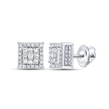  14k White Gold Womens Round Diamond Square Earrings 1/2 Cttw
