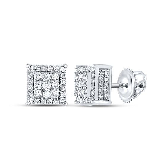 14k White Gold Womens Round Diamond Square Earrings 1/2 Cttw