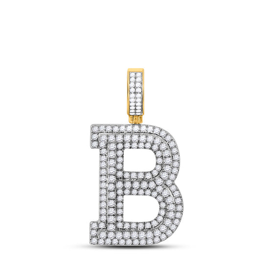 14k Yellow Gold Mens Round Diamond B Initial Letter Charm Pendant 2 Cttw