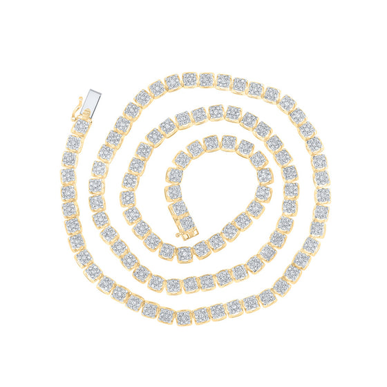 14k Yellow Gold Mens Round Diamond 24-inch Cluster Link Chain Necklace 8-1/2 Cttw