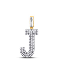  14k Yellow Gold Mens Round Diamond J Initial Letter Charm Pendant 1-1/4 Cttw