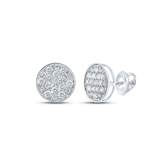 14k White Gold Round Diamond Button Cluster Earrings 1/2 Cttw