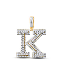  14k Yellow Gold Mens Round Diamond K Initial Letter Charm Pendant 2-1/3 Cttw